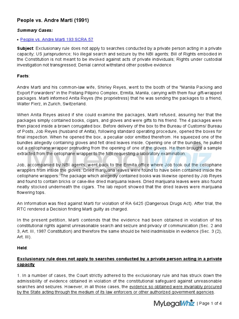 People Vs Andre Marti 193 SCRA 57 (Summary Case) | PDF | Fourth ...