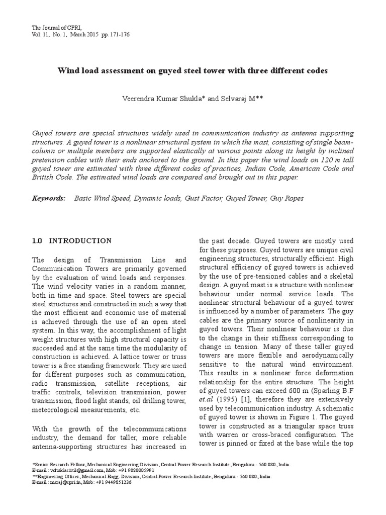 Wind Load Assessment On Guyed Steel Tower With Three Different Codes ...