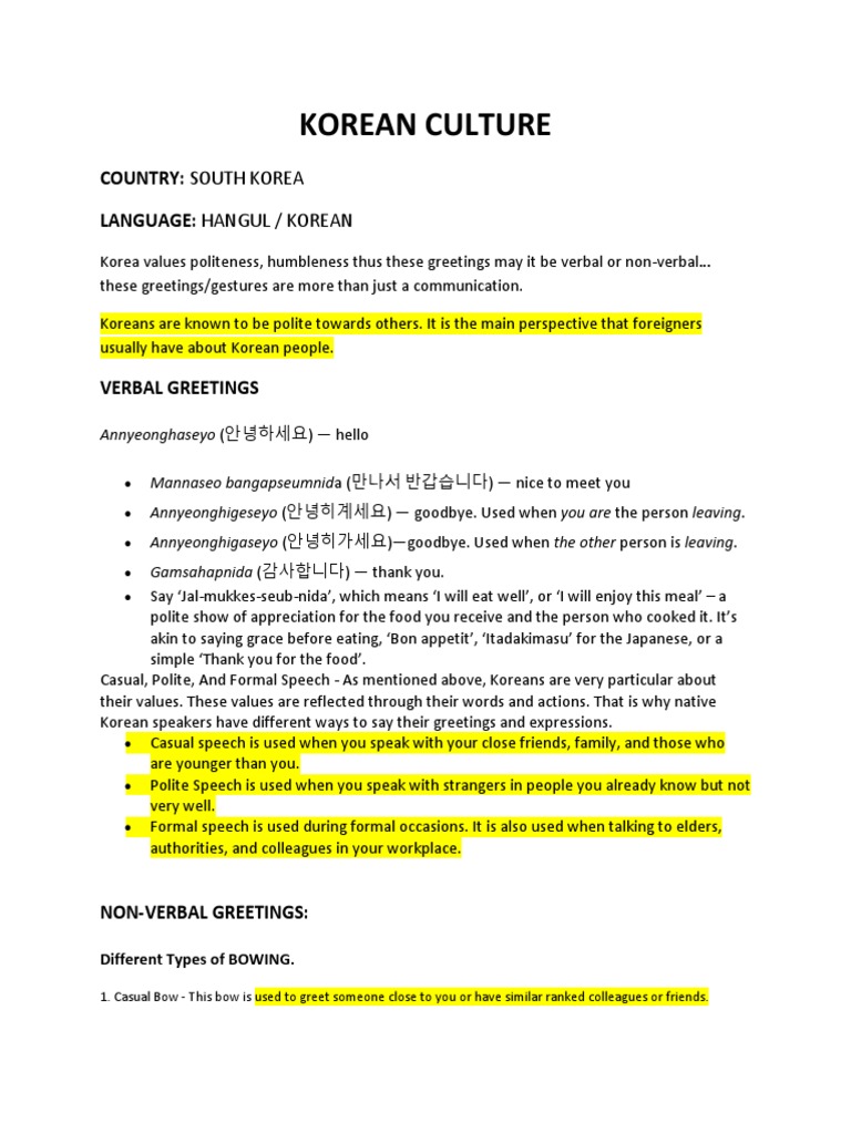 Korean Culture PDF Korean Language Korea