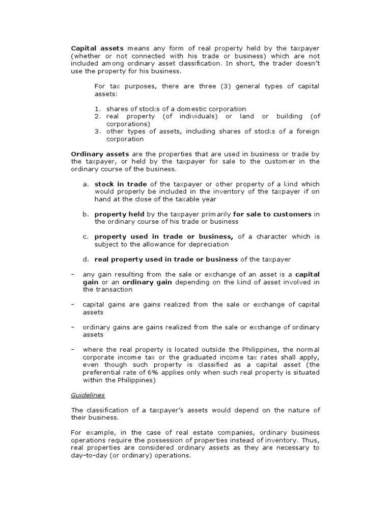 Capital Assets Ordinary Assets | PDF
