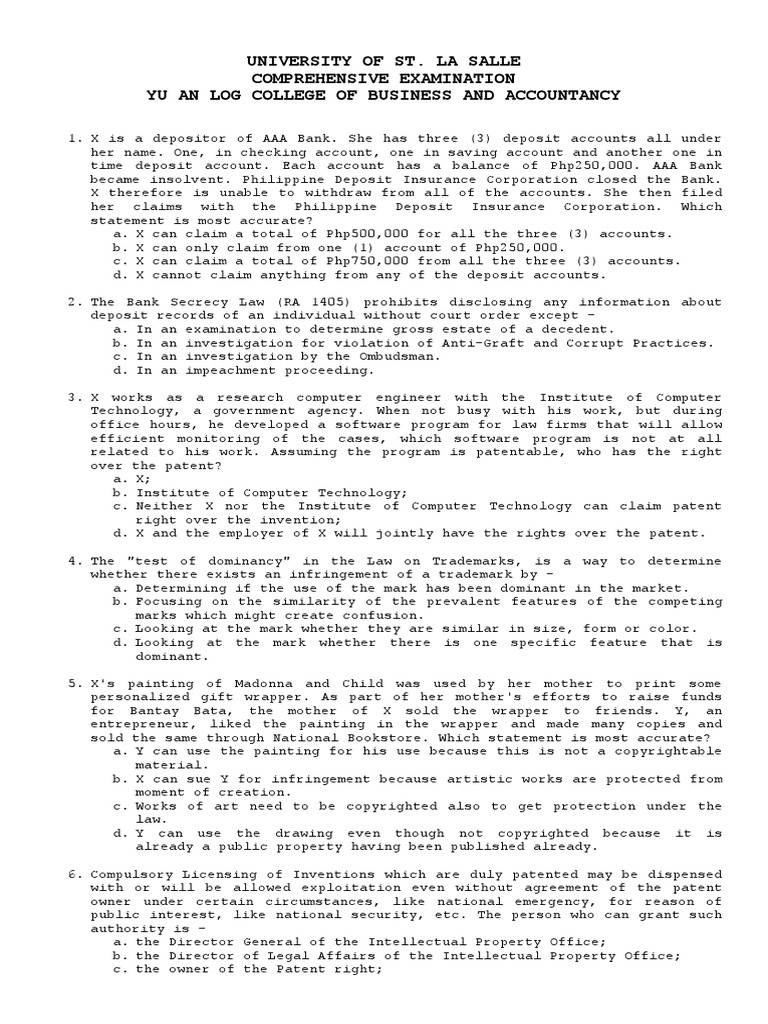 Business Law Exam for Students | PDF | Patent | Trademark