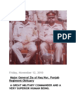 Major General Zia Ul Haq Nur, Punjab Regiment-Obituary