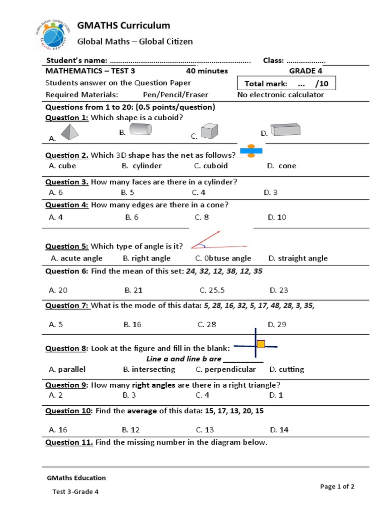 G4-Test 3 | Download Free PDF | Geometry | Elementary Geometry