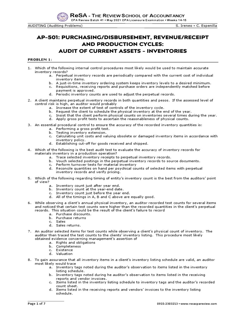 Ap 501 | PDF | Inventory | Audit