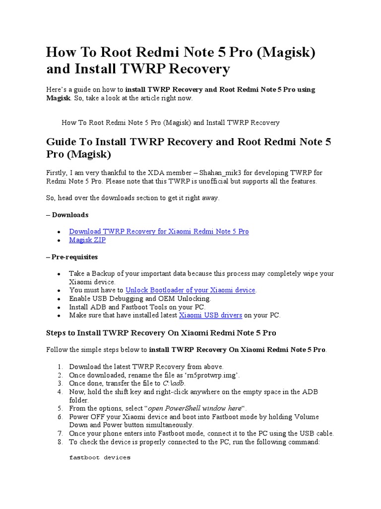 How To Root Redmi Note 5 Pro (Magisk) and Install TWRP Recovery | PDF ...