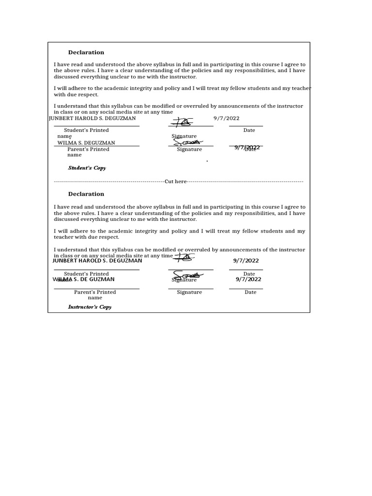 Declaration Form | PDF | Wellness