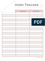 Printable Password Tracker the Balanced Place Letter A4