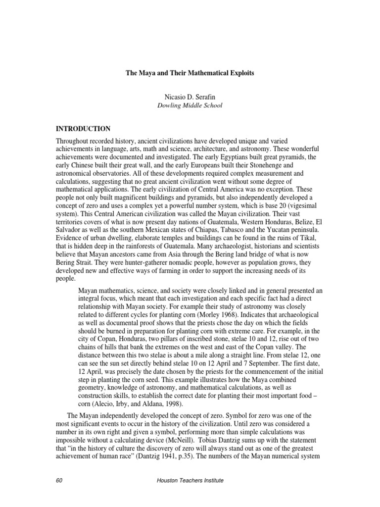 The Maya and Their Mathematical Exploits (Article) Author Nicasio D ...