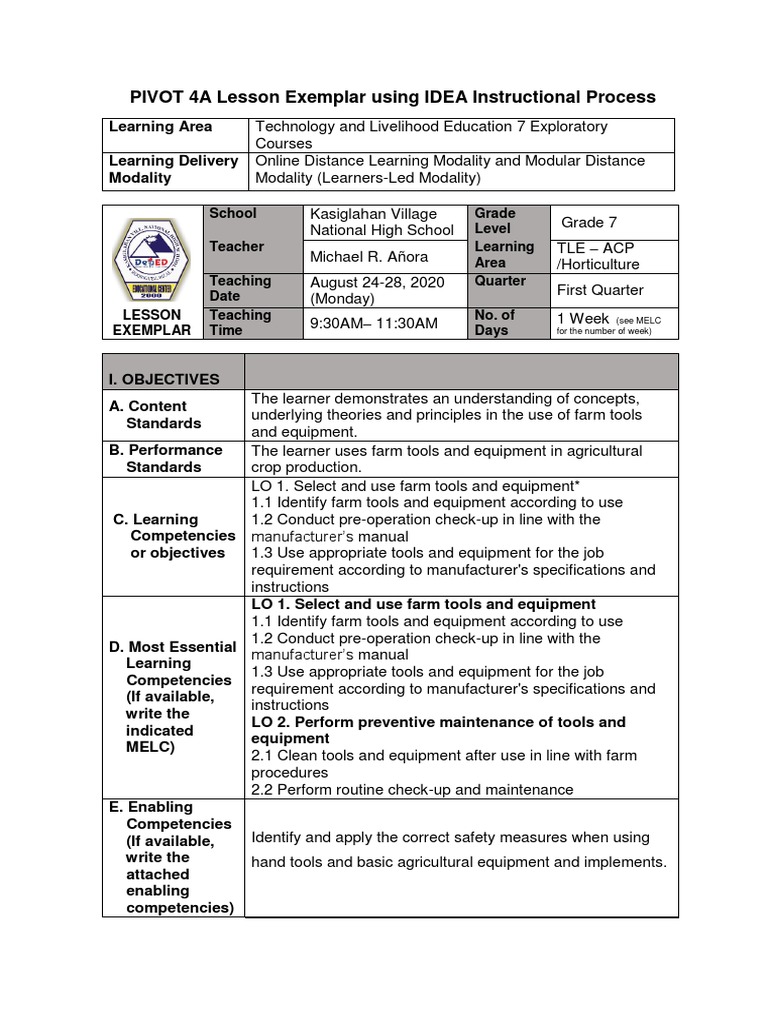 Grade 7 Crop Production Lesson Plan | PDF | Learning | Curriculum