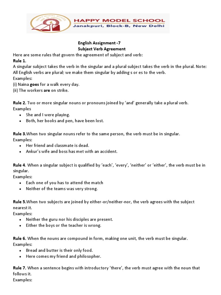 Subject-Verb Agreement Exercises | PDF | Grammatical Number | Plural