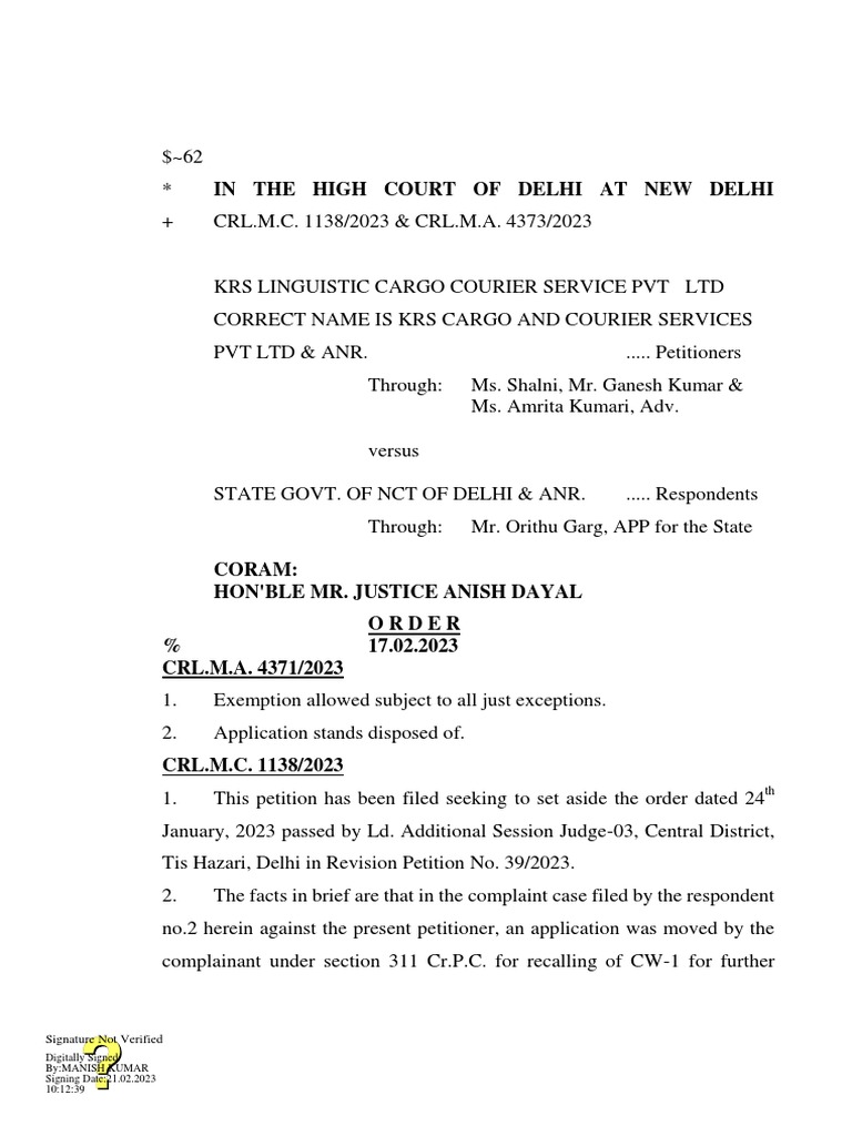 Recall Application Ruling in Delhi Court | PDF | Separation Of Powers ...