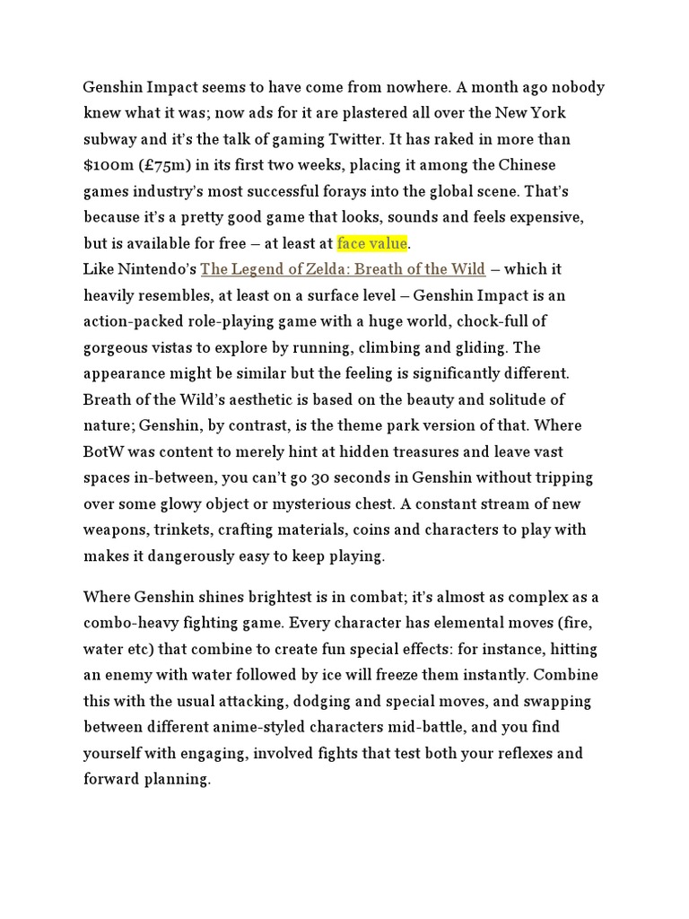 Genshin Impact: Gaming's New Obsession | PDF | Sports & Recreation ...