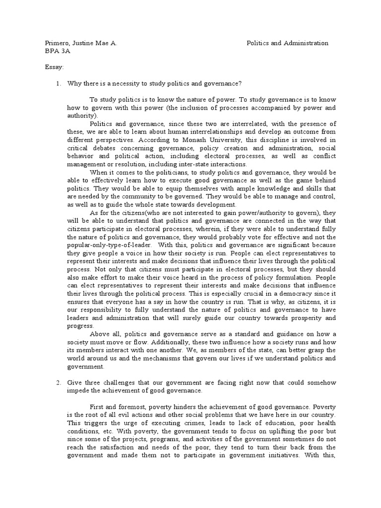 Importance of Politics and Governance | PDF | Governance | Poverty