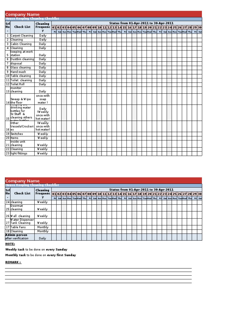 Common Area & Cafeteria Cleaning Checklist PDF