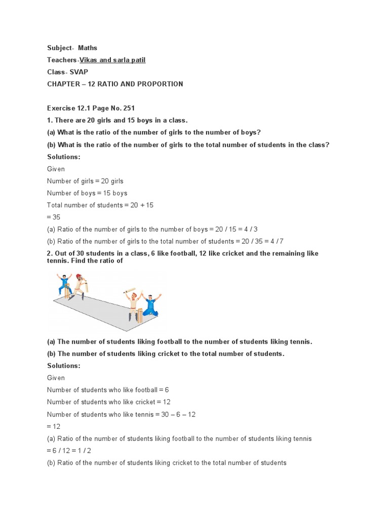 Class 6 Ratio and Proportion Exercises | PDF | Science & Mathematics
