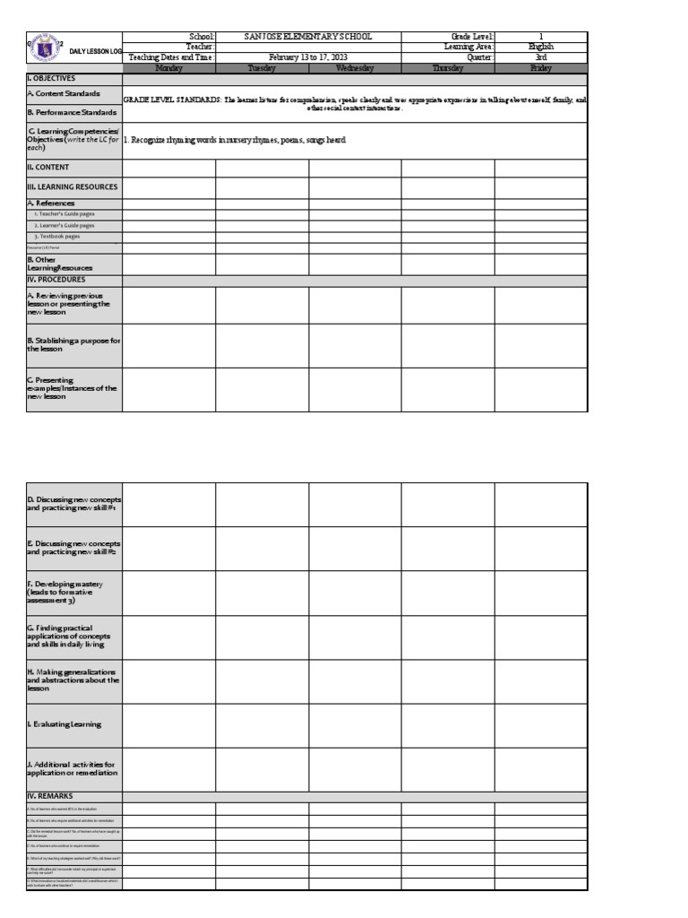 DLL Template 2023 PDF Learning Teachers