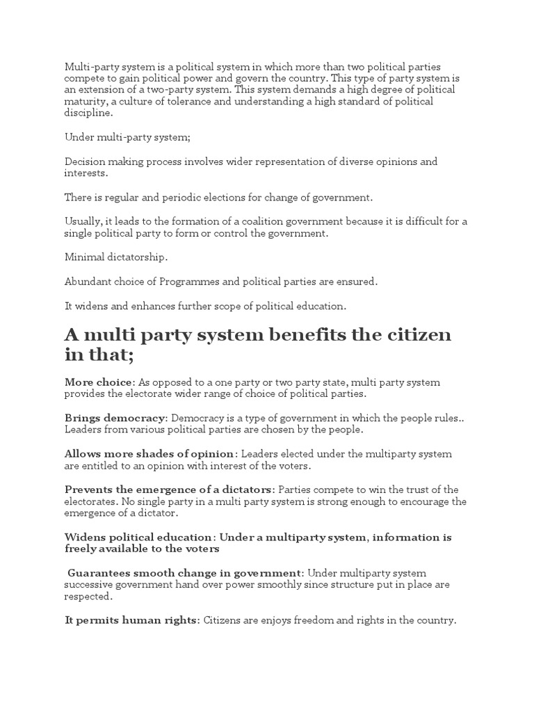 Advantages and Disadvantages of Multi-Party System | PDF | Political ...