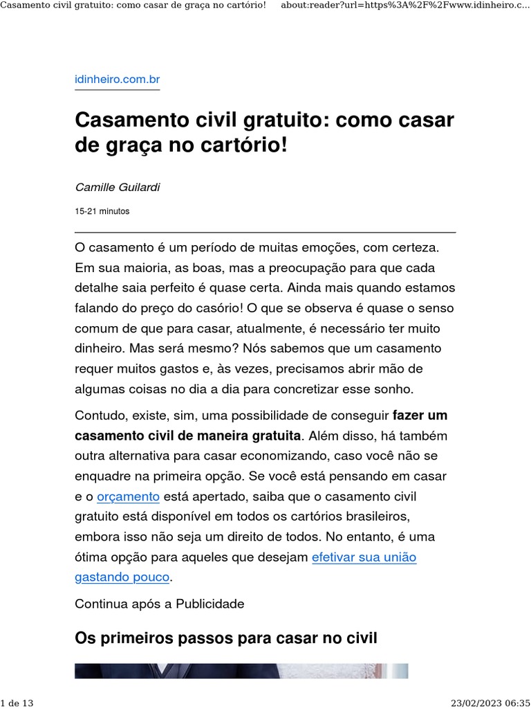 Casamento Civil Gratuito Como Casar de Graça No Cartório! | PDF ...