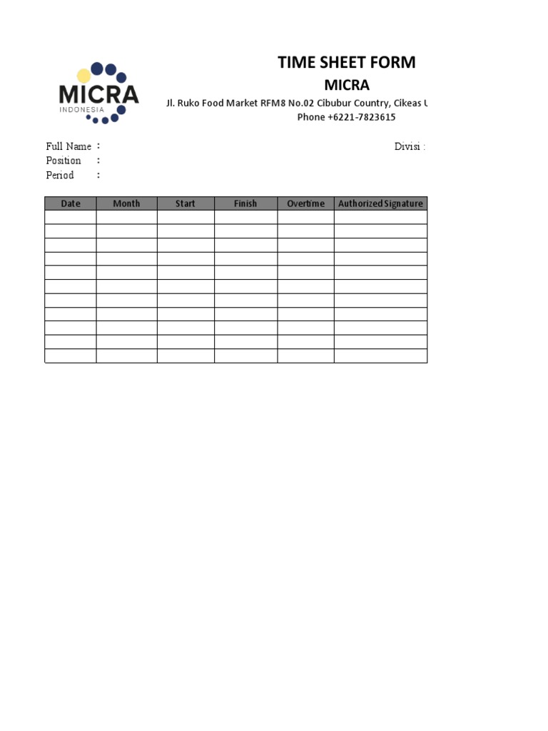 Form time sheet micra pdf