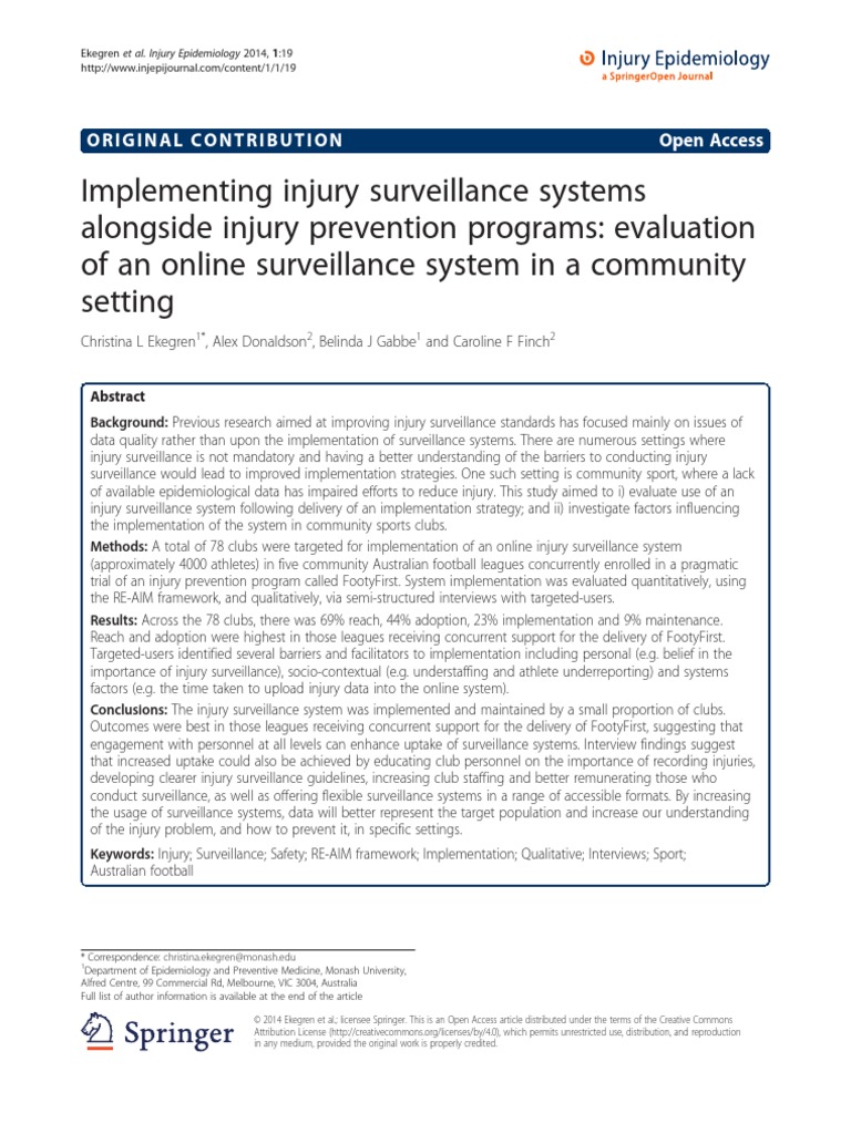 Implementing Injury Surveillance Systems Alongside Injury Prevention