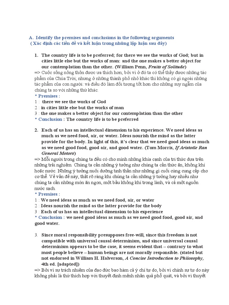 Bài tập argument-premise-conclusion | PDF