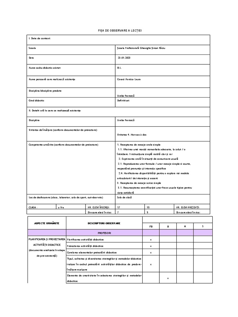 Fisa - Asistenta - Didacticacls 5 | PDF