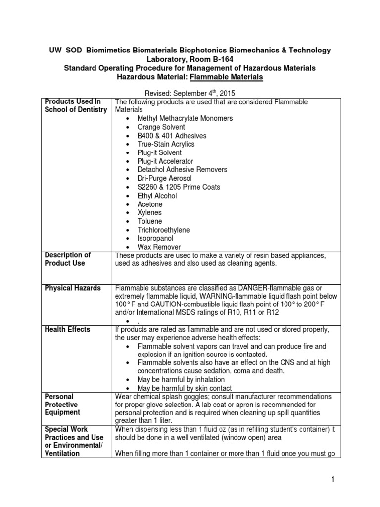 2017 Sadr Lab SOPs PDF Poly(Methyl Methacrylate) Hazardous Waste