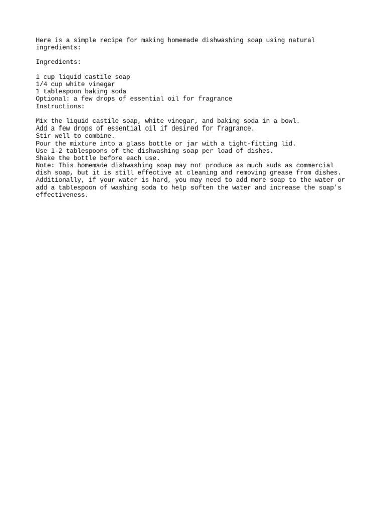 How To Make Home Made Dishwashing Soap PDF