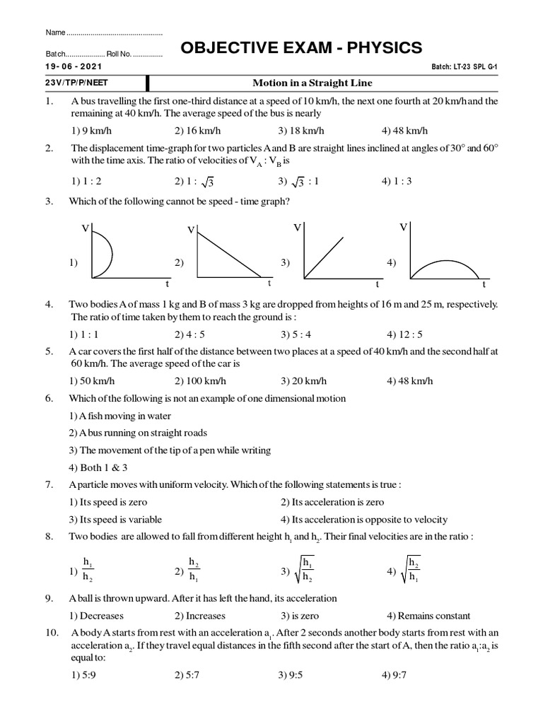 Physics Motion Exam Questions | PDF | Velocity | Acceleration