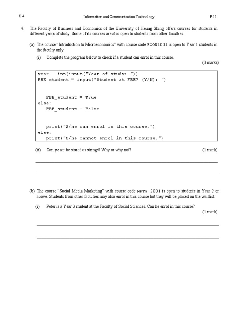 2022-23 S4 Mid-Year Exam P2 | PDF | Computer Programming | Computing