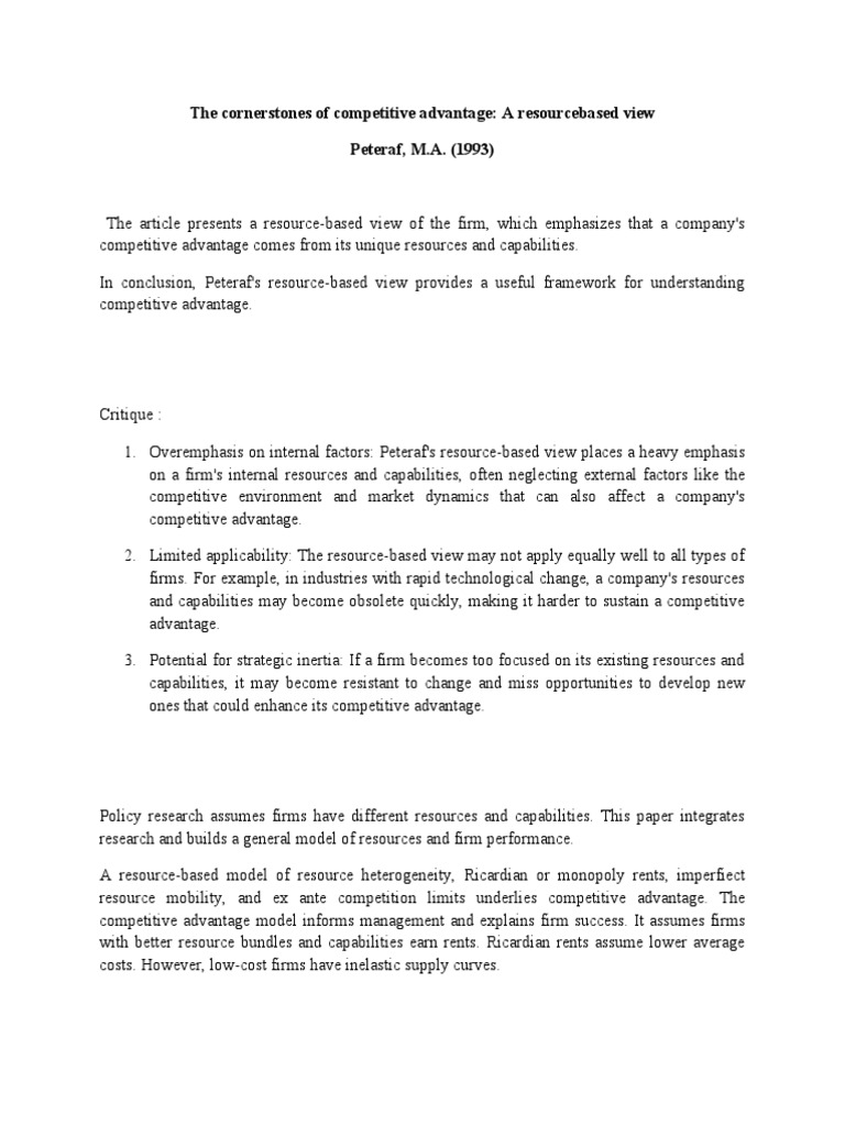 Resource-Based View of Competitive Advantage | PDF | Competitive ...