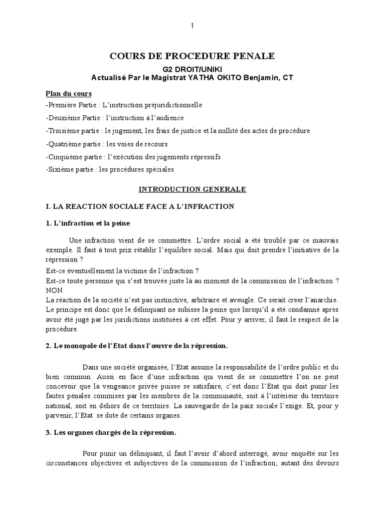 Cours de Procédure Pénale en RDC | PDF | Loi criminelle | Magistrat