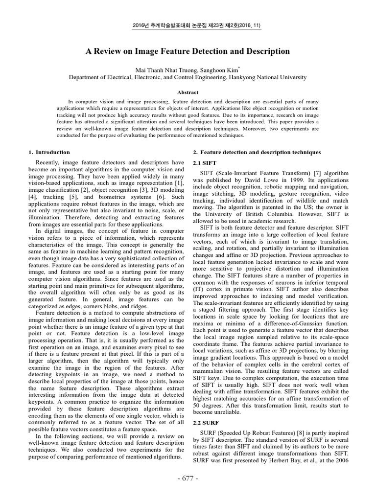 A Review On Image Feature Detection and Description | PDF | Artificial ...