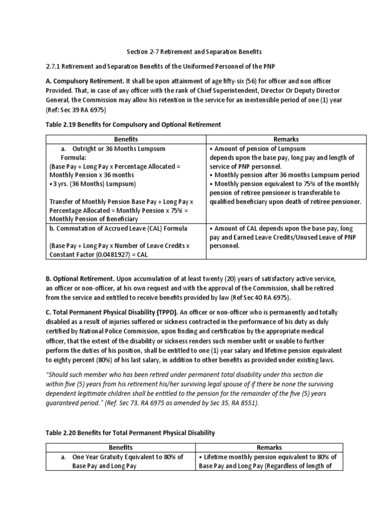 Retirement and Separation Benefits PDF Pension Retirement