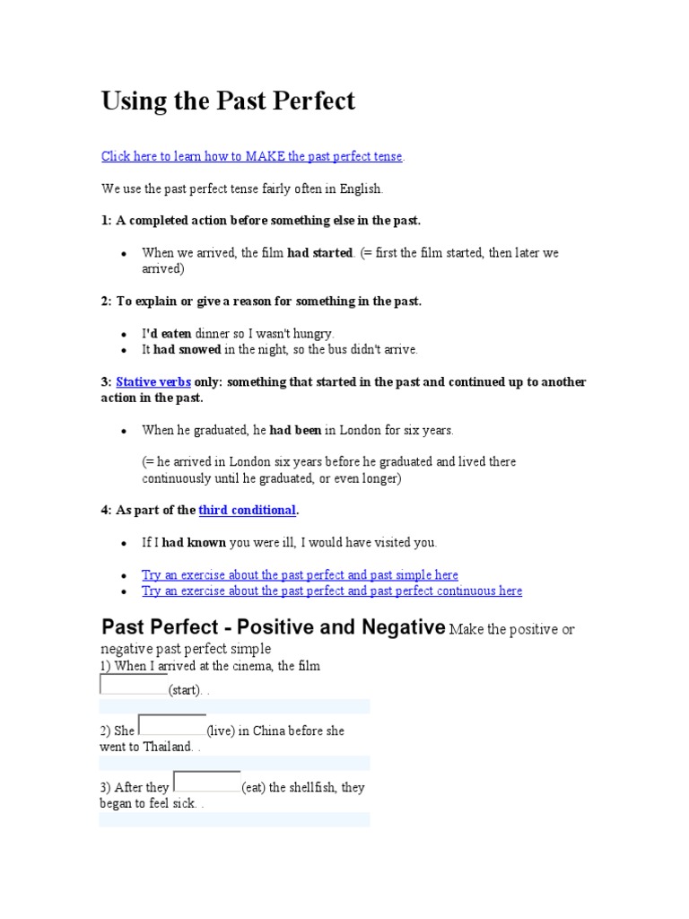 Using The Past Perfect | PDF | Perfect (Grammar) | Linguistics