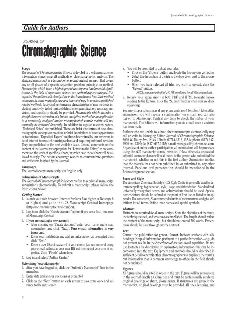 Guide For Authors PDF Citation Chromatography