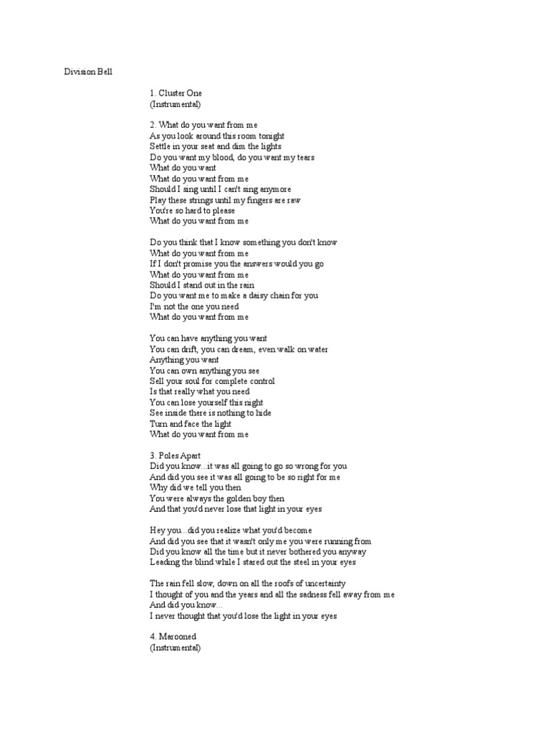 The Division Bell Lyrics PDF