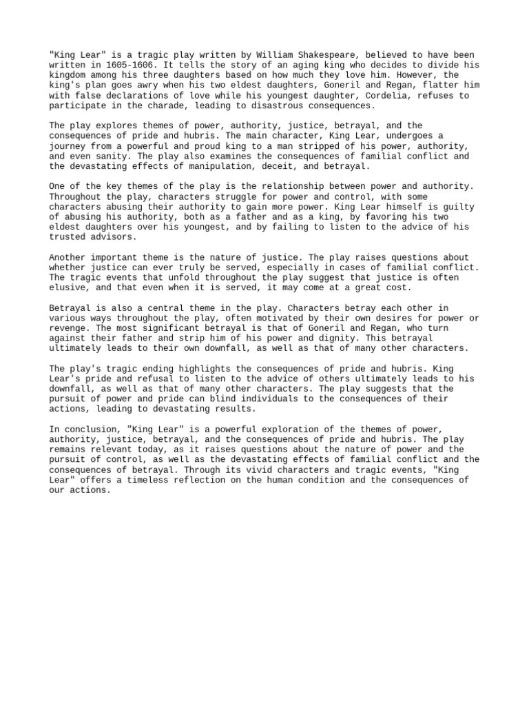 King Lear Critical Analysis Pdf