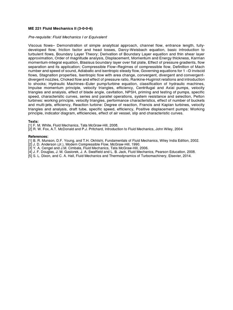 Fluid Mechanics II Syllabus | PDF | Teaching Methods & Materials