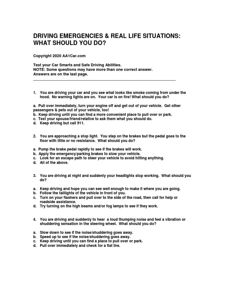 SelfTest Driving Emergencies PDF Automotive Industry Land Vehicles