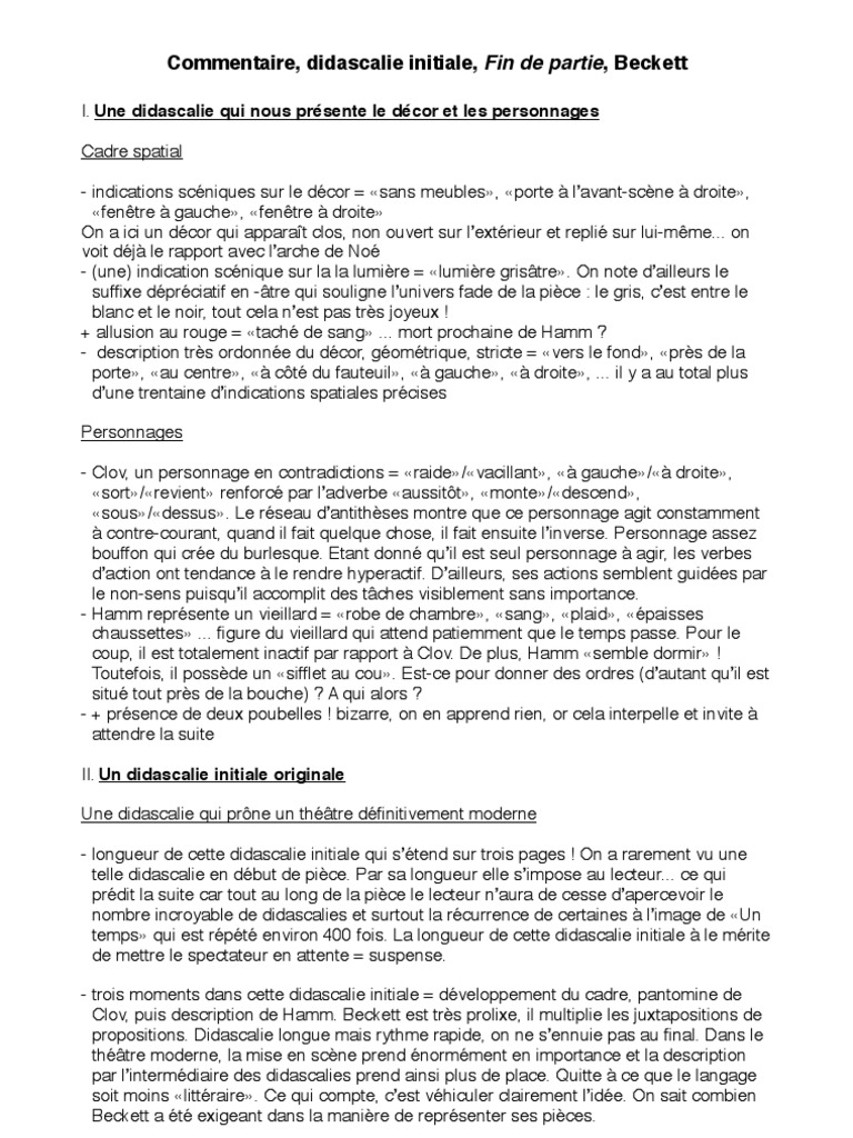 Didascalie Initiale Fin de Partie  Samuel Beckett