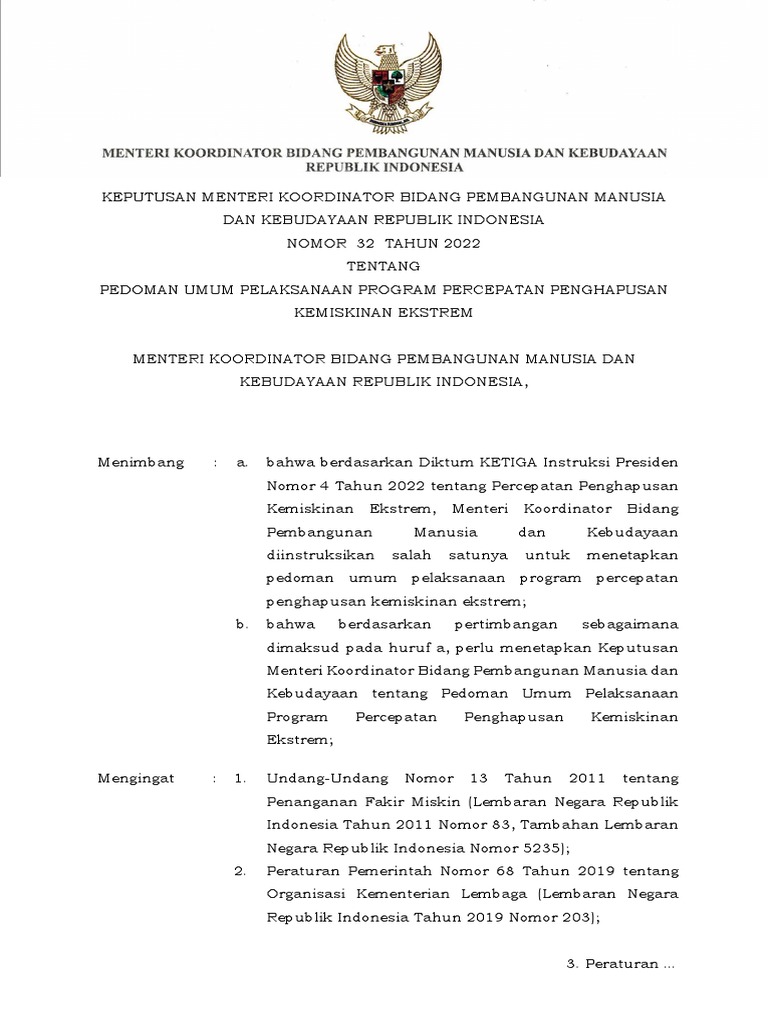 Kepmenko PMK Nomor 32 Tahun 2022 Pedum P3KE | PDF