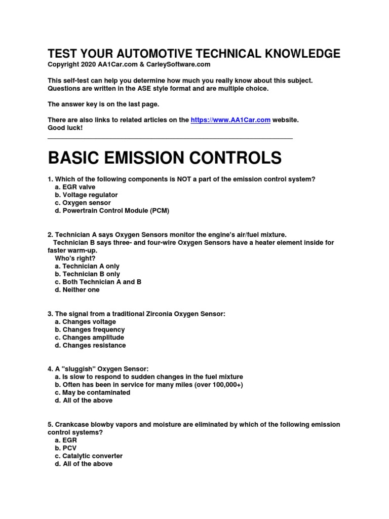 SelfTest Emission Controls PDF Exhaust Gas Engines