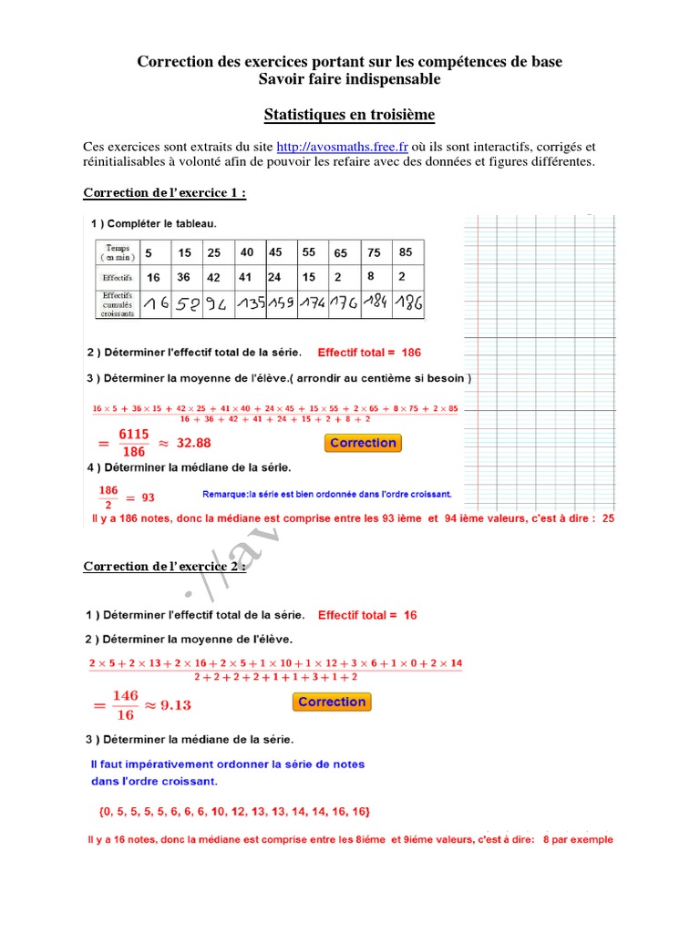 3eme Exercices Maths Statistiques Exos Corriges | PDF