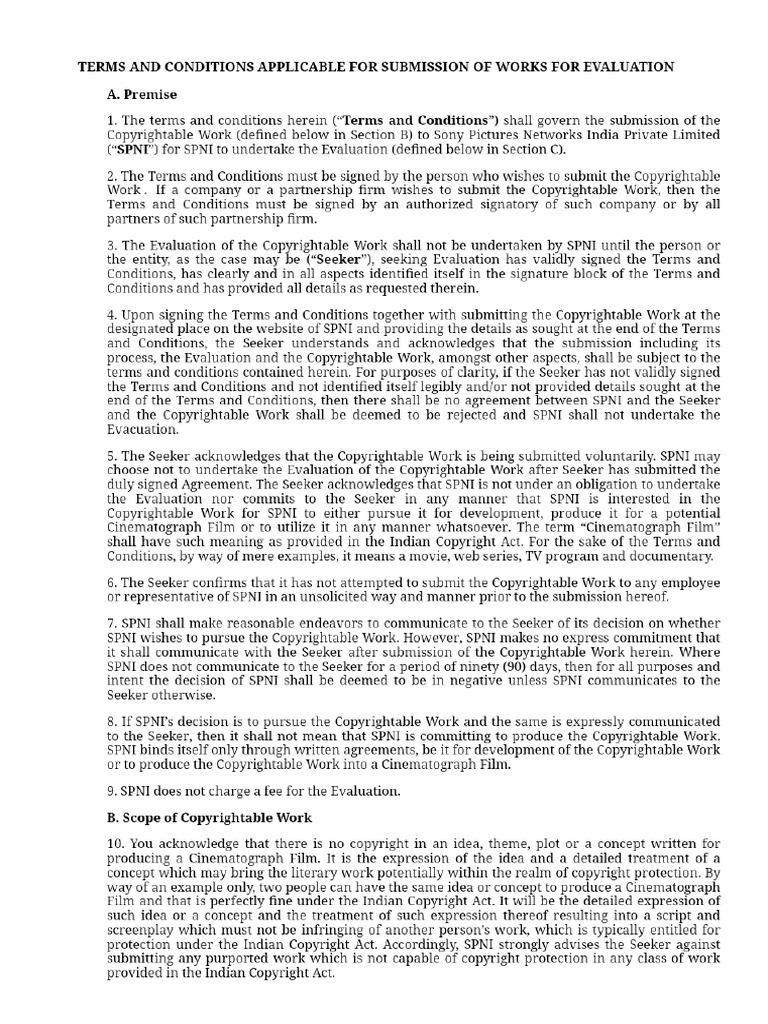 Submission Form Terms and Conditions | PDF
