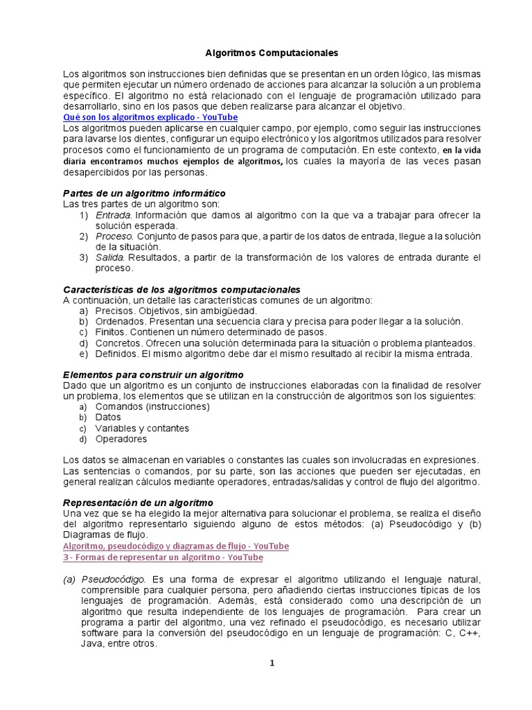 Introducción a Algoritmos Computacionales | PDF | Algoritmos | Lenguaje ...