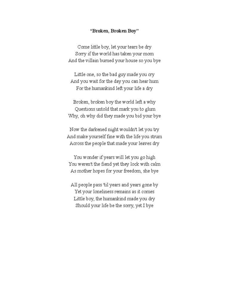 Broken broken boy a villanelle poem pdf