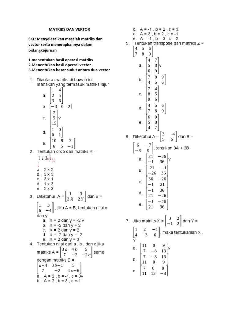 Operasi Matriks dan Vektor dalam Matematika | PDF