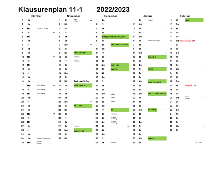 Klausurenplan Gisela Gymnasium Q11,1 PDF