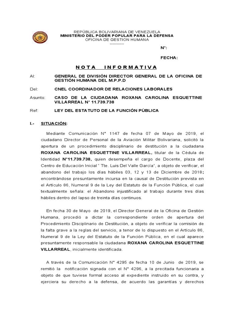 4 - Nota Informativa | PDF | El proceso de destitución